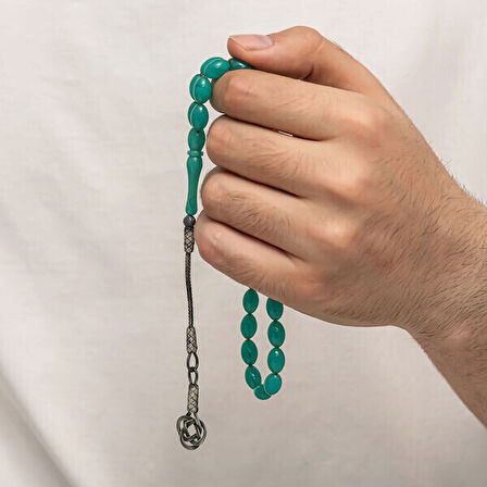 Sıkma Kehribar Kazaz Püsküllü 1000 Ayar Gümüş Tesbih