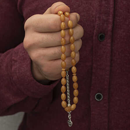 Arpa Sıkma Kehribar 925 Ayar Gümüş Tesbih