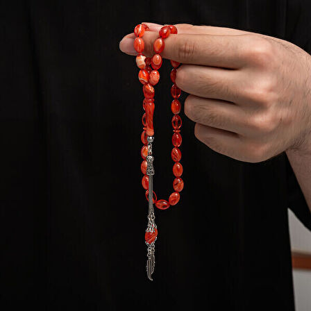 Sıkma Kehribar 925 Ayar Gümüş Tesbih