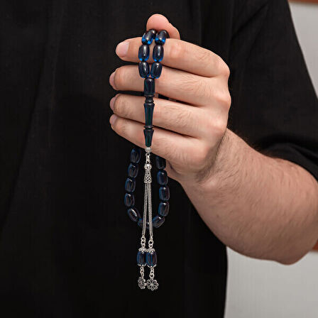 Sıkma Kehribar 925 Ayar Gümüş Tesbih