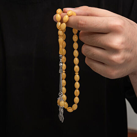 Sıkma Kehribar 925 Ayar Gümüş Tesbih