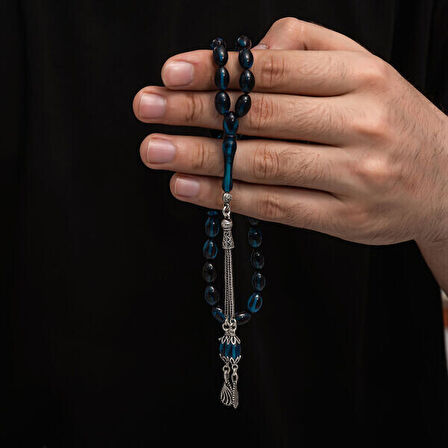 Sıkma Kehribar 925 Ayar Gümüş Tesbih