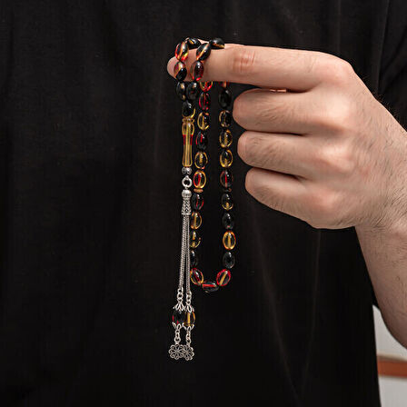 Sıkma Kehribar 925 Ayar Gümüş Tesbih