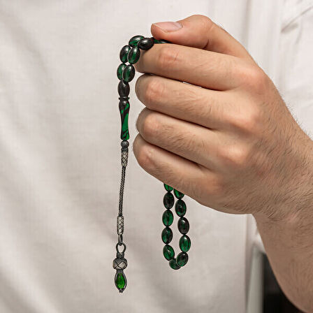 Sıkma Kehribar 925 Ayar Gümüş Tesbih