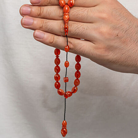 Sıkma Kehribar 925 Ayar Gümüş Tesbih