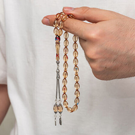 Sıkma Kehribar 925 Ayar Gümüş Tesbih