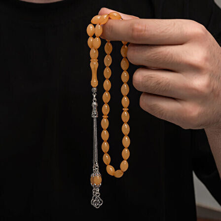 Sıkma Kehribar 925 Ayar Gümüş Tesbih