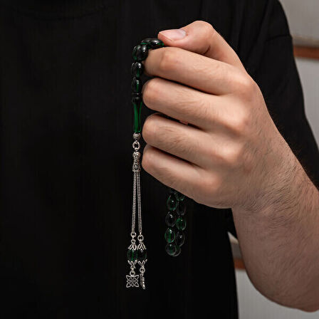 Sıkma Kehribar 925 Ayar Gümüş Tesbih