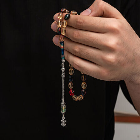 Sıkma Kehribar 925 Ayar Gümüş Tesbih