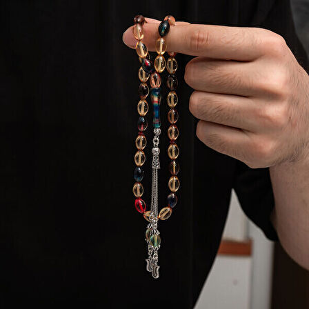 Sıkma Kehribar 925 Ayar Gümüş Tesbih