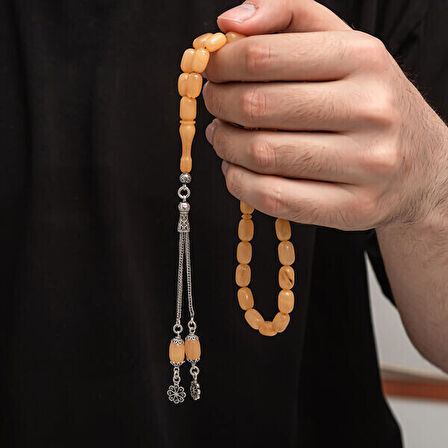 Sıkma Kehribar 925 Ayar Gümüş Tesbih