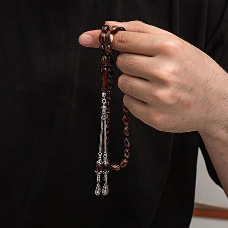 Sıkma Kehribar 925 Ayar Gümüş Tesbih