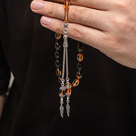 Sıkma Kehribar 925 Ayar Gümüş Tesbih