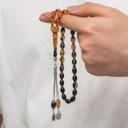 Sıkma Kehribar 925 Ayar Gümüş Tesbih