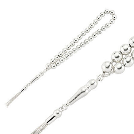 Yuvarlak Kesim 925 Ayar Gümüş Tesbih