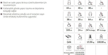 Golfi Standart Tekerlekli Sandalye | Ekose Kumaş Döşeme, Katlanabilir Yapı, Çelik Gövde G100Y
