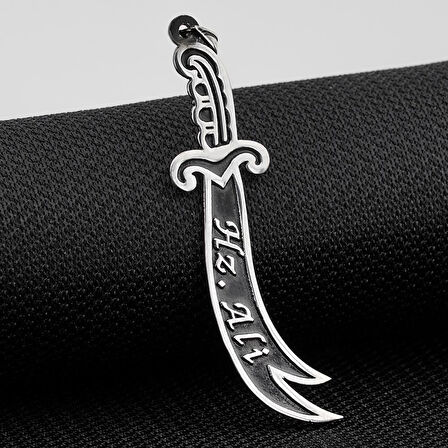 Hz Ali Yazılı Zulfikar Büyük Boy 925 Ayar Gümüş Erkek Kolye Ucu