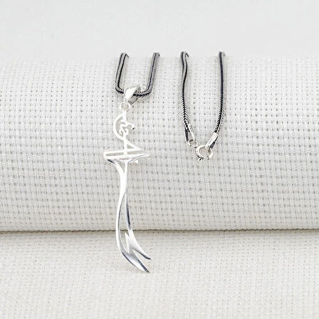 Hz Ali Yazılı Zulfikar  Kalın Zincirli  925 Ayar Gümüş Erkek Kolye