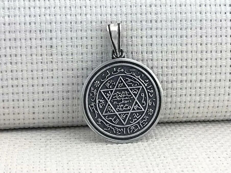 Hz Süleyman Mührü Yuvarlak 925 Ayar Gümüş Erkek Kolye Ucu