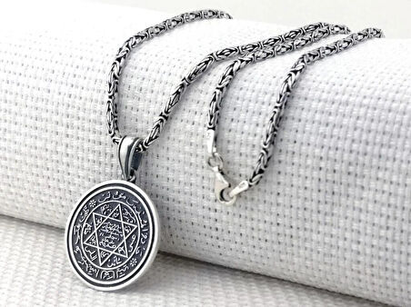 Hz Süleyman Mührü Kral Zincirli 925 Ayar Gümüş Erkek Kolye