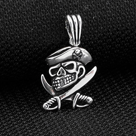 Kuru Kafa Tasarımlı Deri İpli 925 Ayar Gümüş Erkek Kolye Ucu