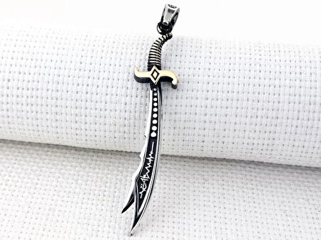 Kalp Atışlı Zulfikar Yazılı Tasarım 925 Ayar GümüşErkek Kolyesi Ucu