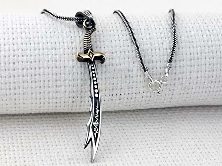 Kalp Atışlı Zulfikar Yazılı Tasarım 925 Ayar GümüşErkek Kolyesi