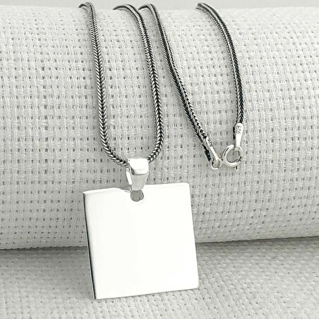 Kare Düz Parlak 925 Ayar Gümüş Erkek Kolye