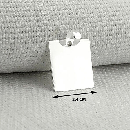 Kare Düz Parlak 925 Ayar Gümüş Erkek Kolye Ucu