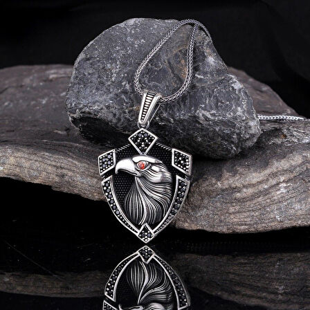 Kartal Motifli 925 Ayar Gümüş Erkek Kolye