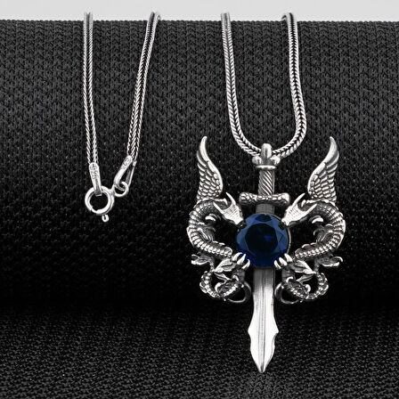 Ejderha Tsarımlı 925 Ayar Gümüş Erkek Kolye