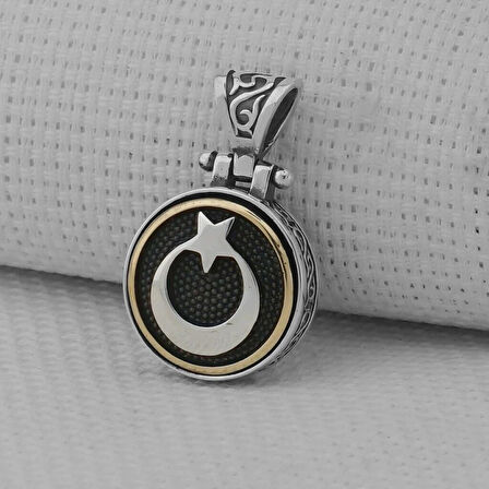 Ay Yıldız Ortası Dönen Tasarımlı 925 Ayar Gümüş Erkek Kolye Ucu