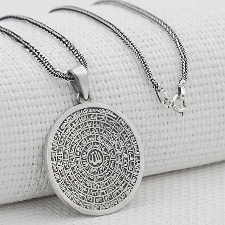 Esmaul Husna Dualı Büyük Boy  925 Ayar Gümüş Erkek Kolye