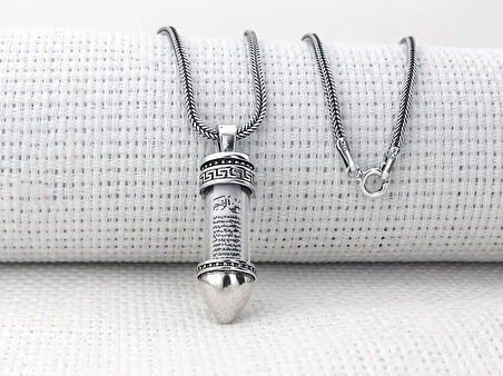 Kurşun Tasarımlı  Kebir Dualı Cevşen 925 Ayar Gümüş Erkek Kolye