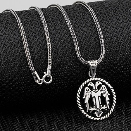 Çift Başlı Kartal  925 Ayar Gümüş Erkek Kolye