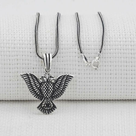 Çift Başlı Kartal  Türk Yazılı 925 Ayar Gümüş Erkek Kolye