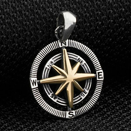 Pusula Tasarımlı  925 Ayar Gümüş Erkek Kolye