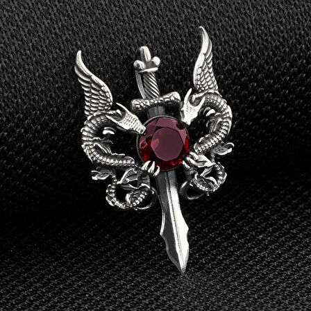 Ejderha Tasarımlı Zirkon Taşlı 925 Ayar Gümüş Erkek Kolye