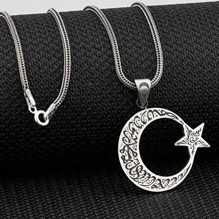 Ay Yıldız Dualı Cevşen 925 Ayar Gümüş Erkek Kolye