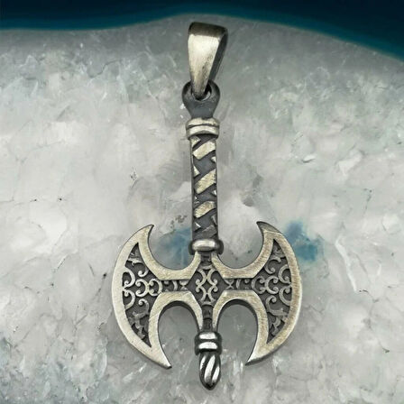 Çift Taraflı Balta Tasarımlı 925 Ayar Gümüş Erkek Kolye Ucu