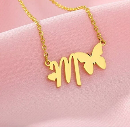Kelebek Harf Model 14 Ayar Altın Kolye