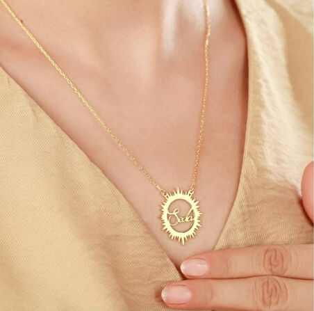 Güneş İsim Yazılı 14 Ayar Altın Kolye