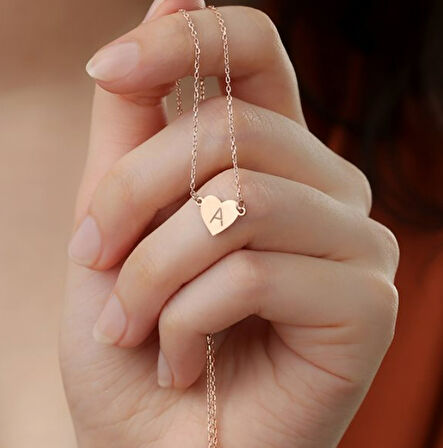 Kalp Harf Yazılı 14 Ayar Altın Kolye