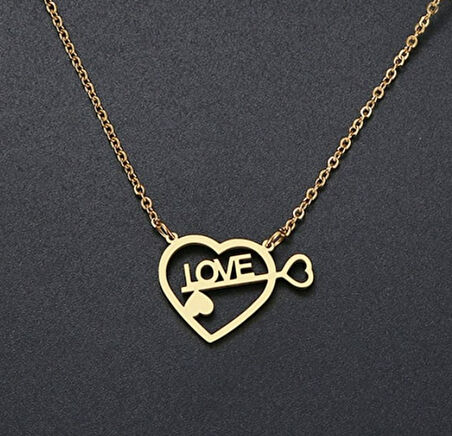 Love Yazılı 14 Ayar Altın Kolye