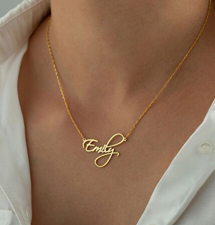 Kişiye Özel İsim Yazılı 14 Ayar Altın Kolye