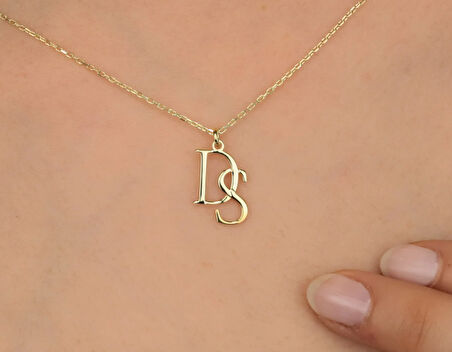 Çift Sevgili Harfler 14 Ayar Altın Kolye