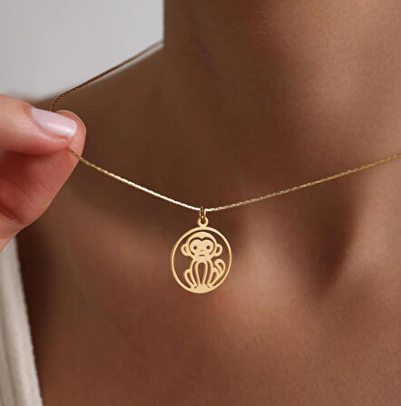 Maymun 14 Ayar Altın Kolye