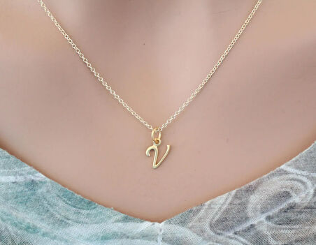 V Harf 14 Ayar Altın Kolye