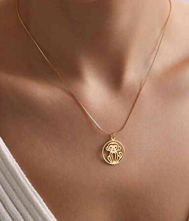 Maymun 14 Ayar Altın Kolye