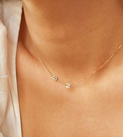 İki Harf Yazılı 14 Ayar Altın Kolye